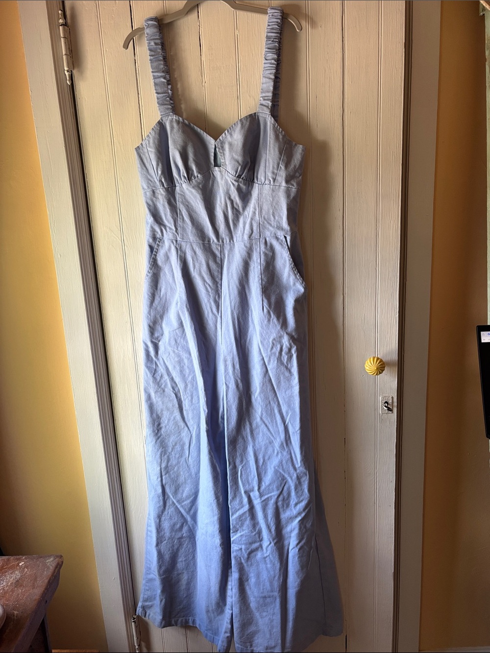 Cider Light Blue Sleeveless Top with Smocked Back